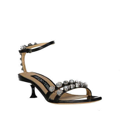 Black Calfskin Stiletto Heel Sandals