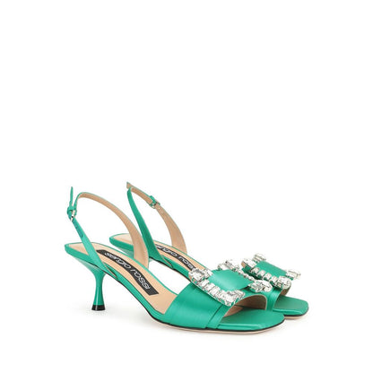 Bicolor Silk Stiletto Heel Sandals