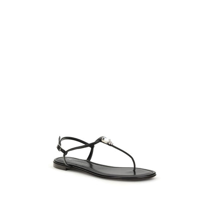 Black Calf Leather Bos Taurus Flat Sandals