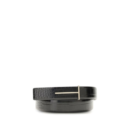 Tom Ford Crocodile-Effect Goatskin Belt in Black