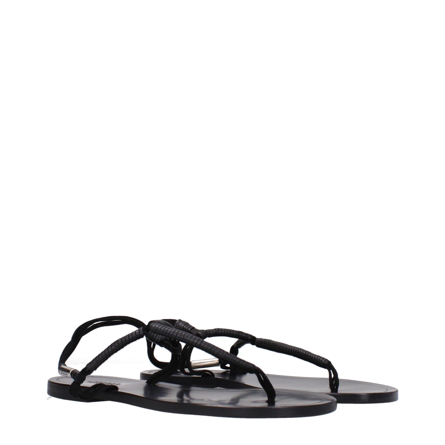 Black Leather Flip-Flop Sandals