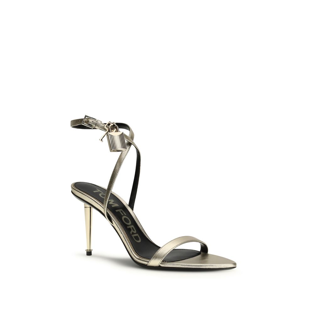 Tom Ford Padlock Gold Metallic Leather Sandals