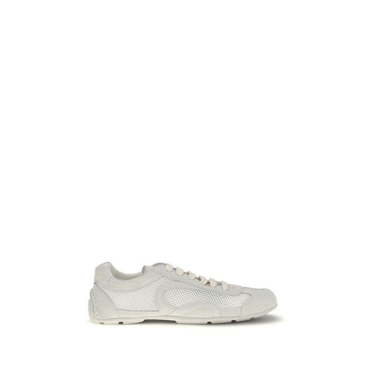 Prada Montecarlo White Mesh & Suede Low-Top Sneakers
