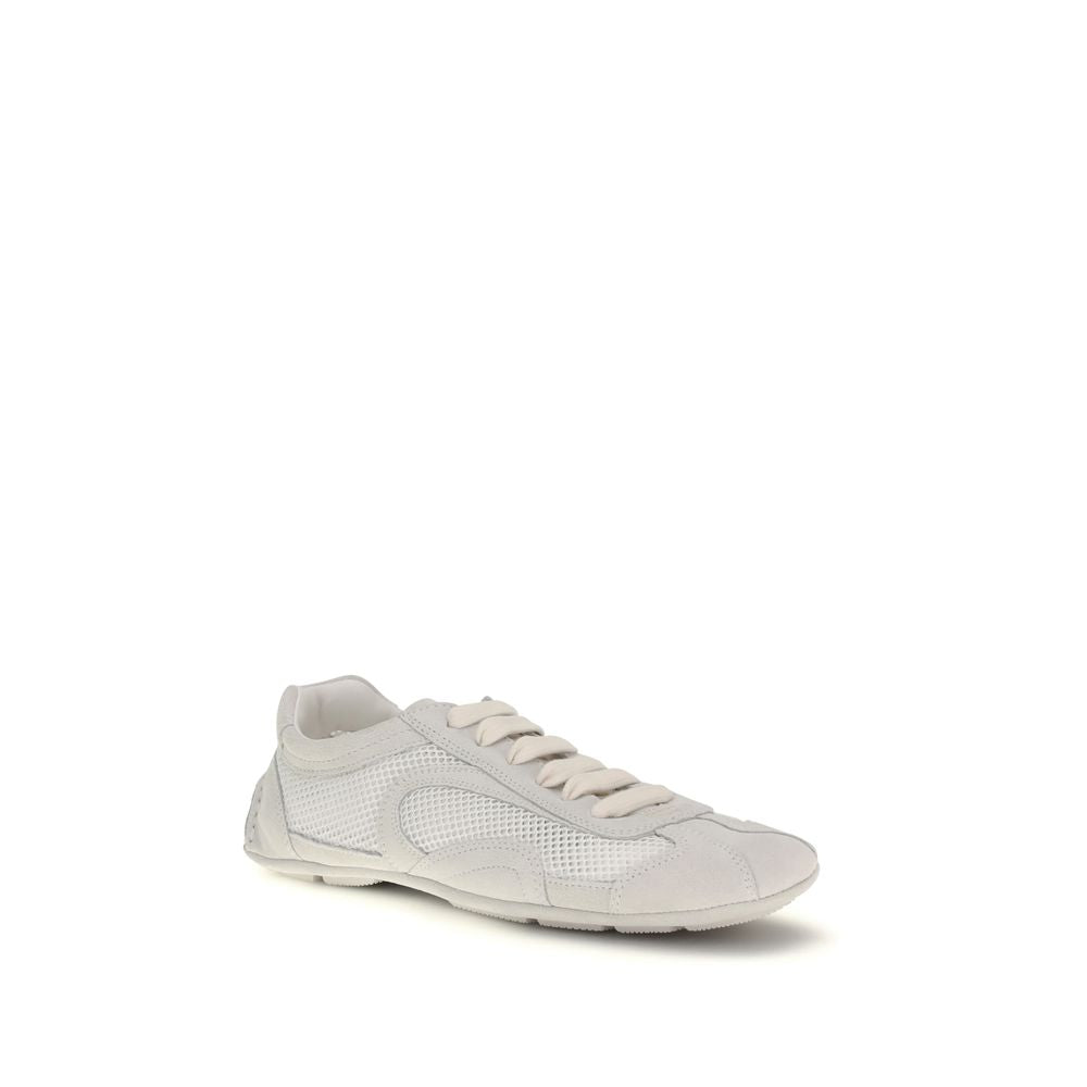 Prada Montecarlo White Mesh & Suede Low-Top Sneakers