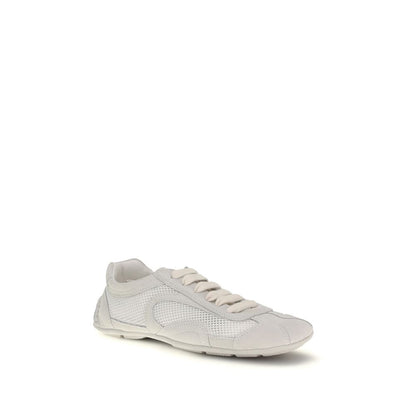 Prada Montecarlo White Mesh & Suede Low-Top Sneakers