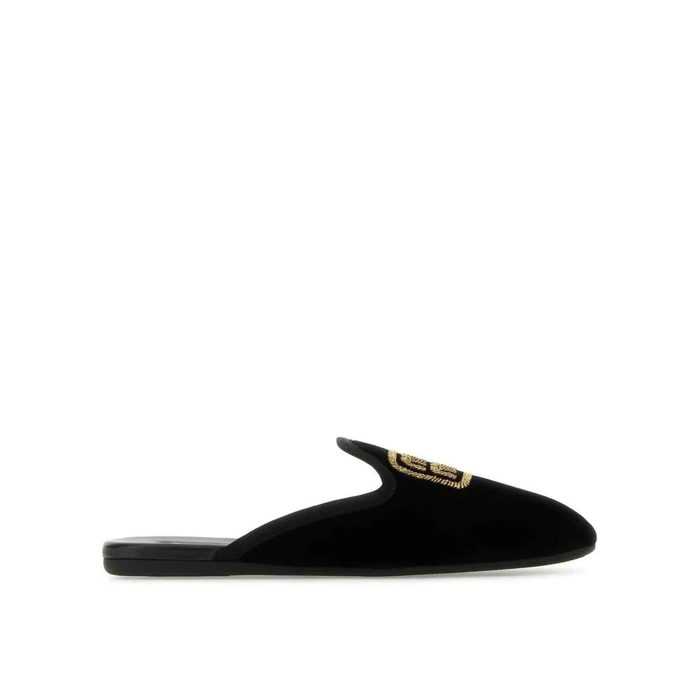 Miu Miu Logo Black Velvet-Effect Calfskin Mules