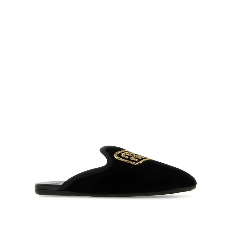 Miu Miu Logo Black Velvet-Effect Calfskin Mules