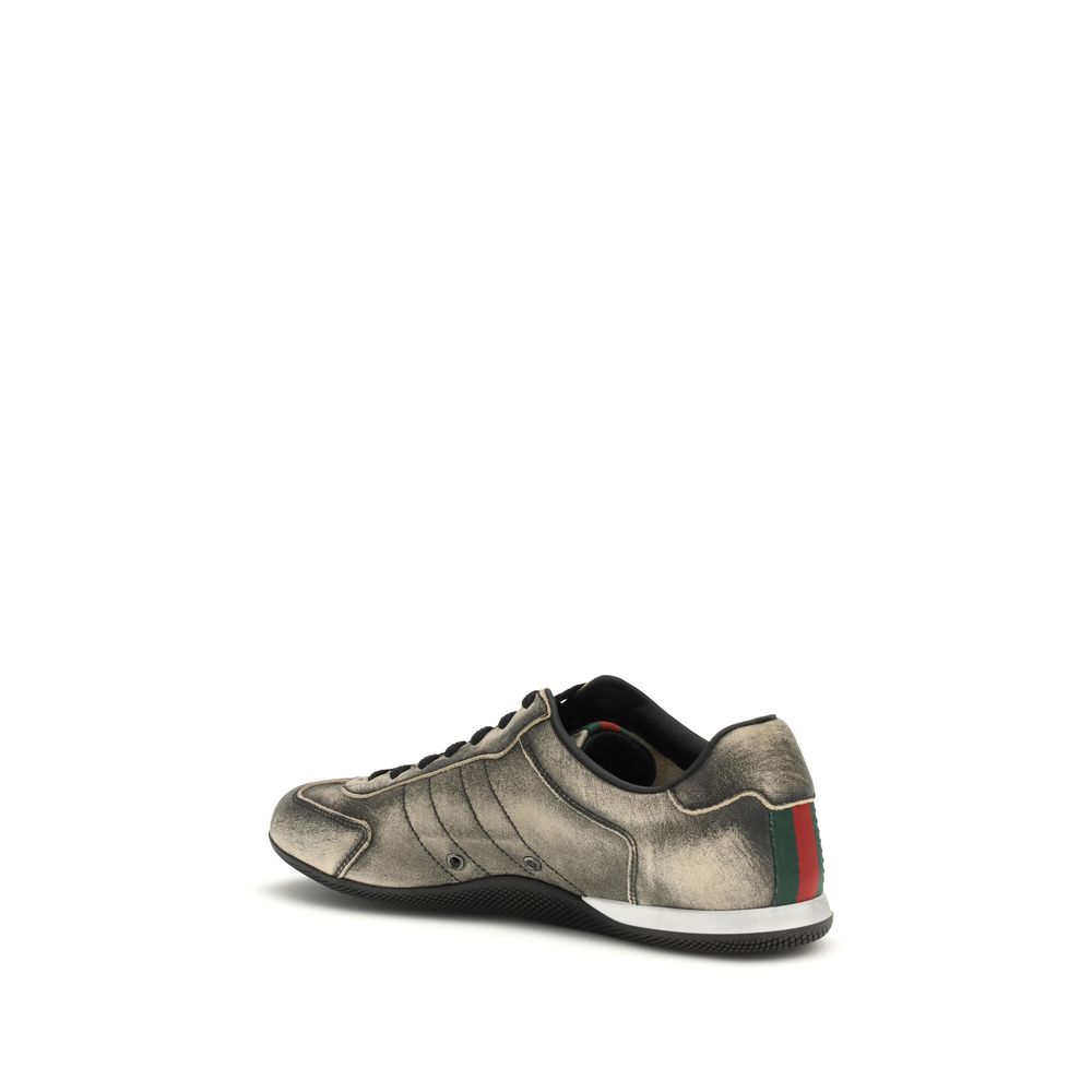 Gucci Shift Black Délavé Leather Low Top Sneakers