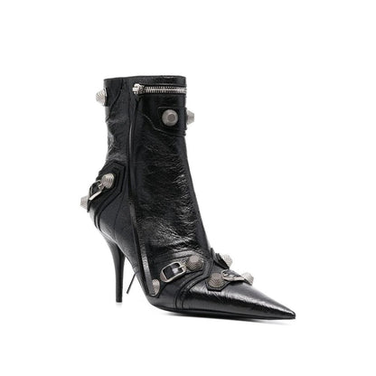 Black Lamb Leather Lace-Up Boots