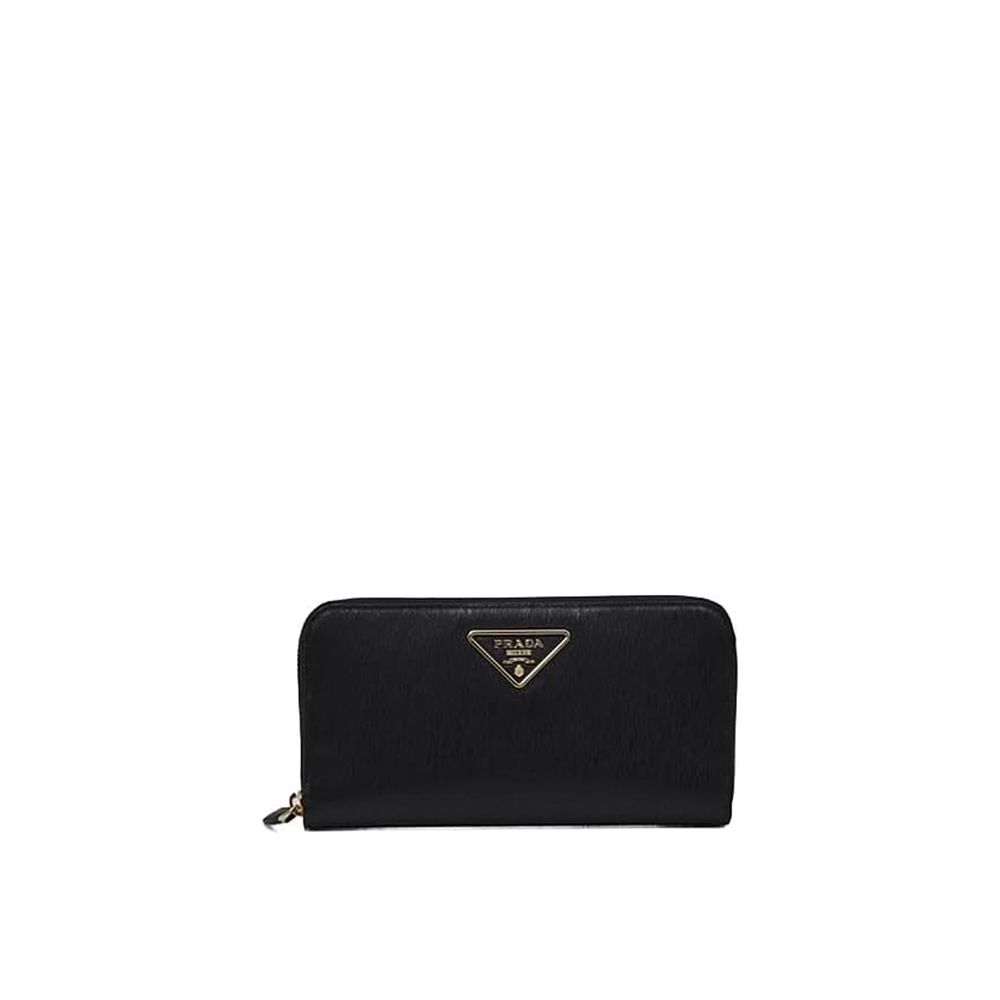 Prada Black Saffiano Leather Triangle Zip Wallet