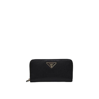 Prada Black Saffiano Leather Triangle Zip Wallet