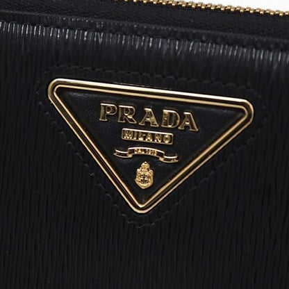 Prada Black Saffiano Leather Triangle Zip Wallet