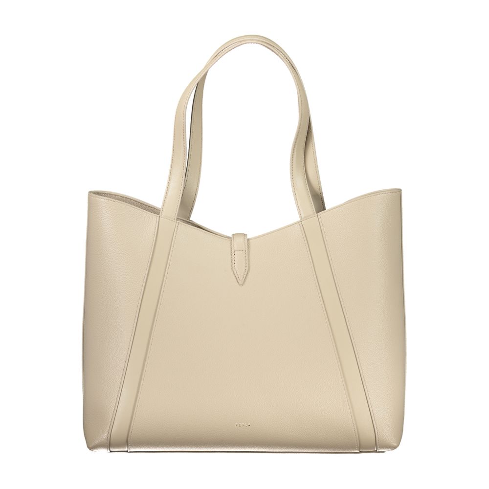Beige Leather Women Handbag