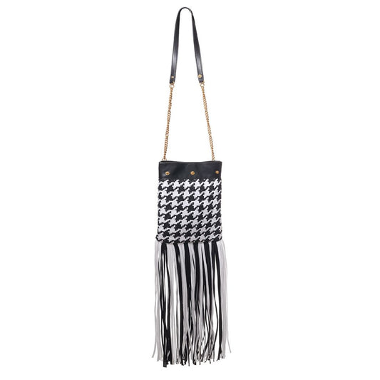 Black And White Leather And Textile Shoulder Bag
