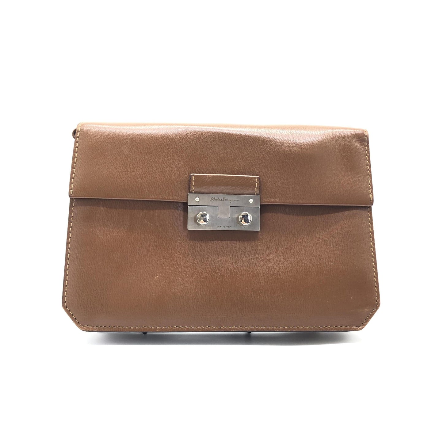 Brown Leather Handbag With Metal Clasp