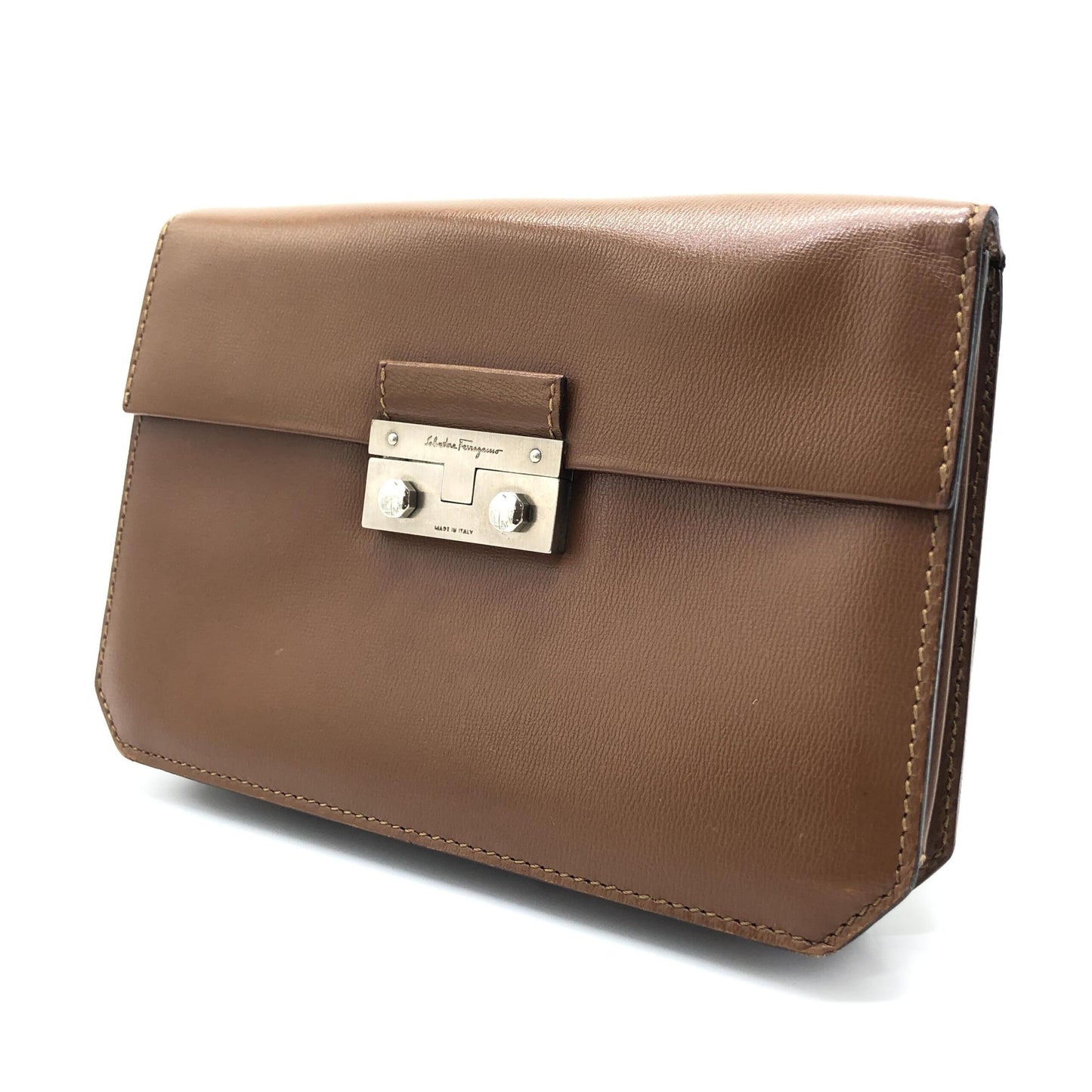 Brown Leather Handbag With Metal Clasp