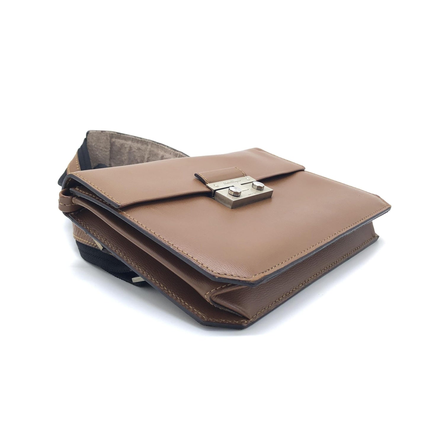 Brown Leather Handbag With Metal Clasp