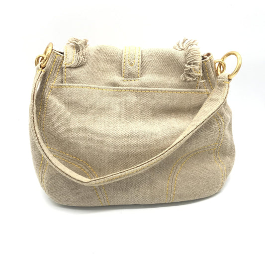 Fringe Canvas Crossbody Handbag With Gold Accents