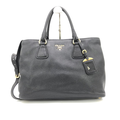 Galleria Vitello Daino Black Leather Top Handle Bag