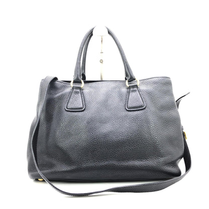 Galleria Vitello Daino Black Leather Top Handle Bag