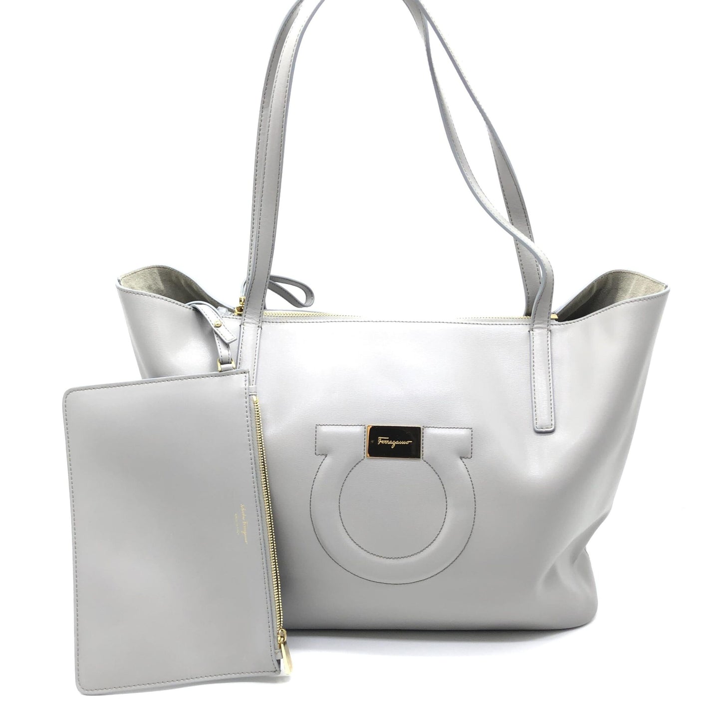 Gancio City Light Grey Leather Tote Bag
