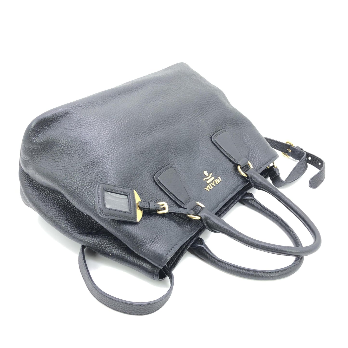 Galleria Vitello Daino Black Leather Top Handle Bag