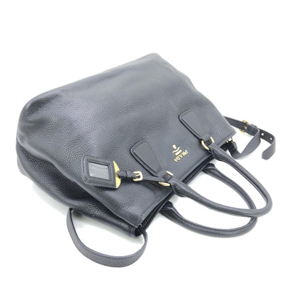 Galleria Vitello Daino Black Leather Top Handle Bag