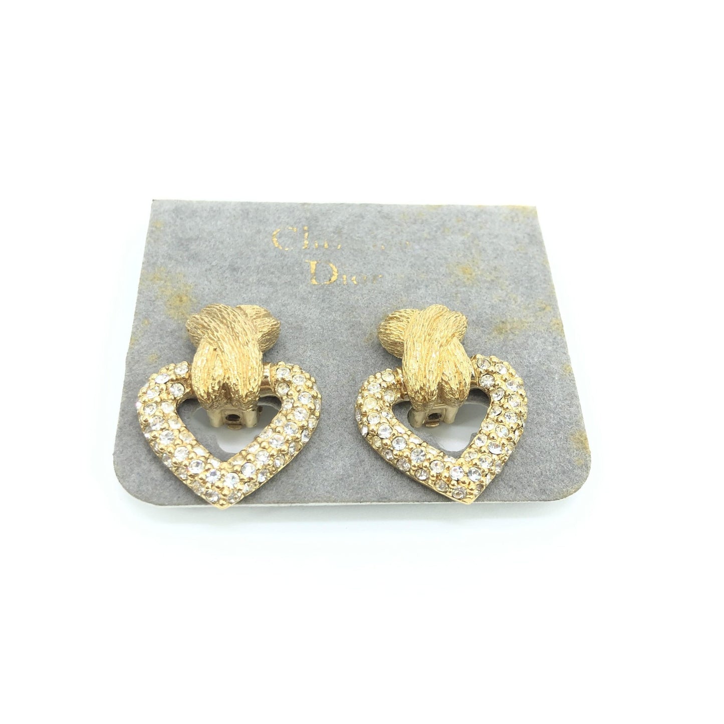 Gold Heart Earrings With Crystals