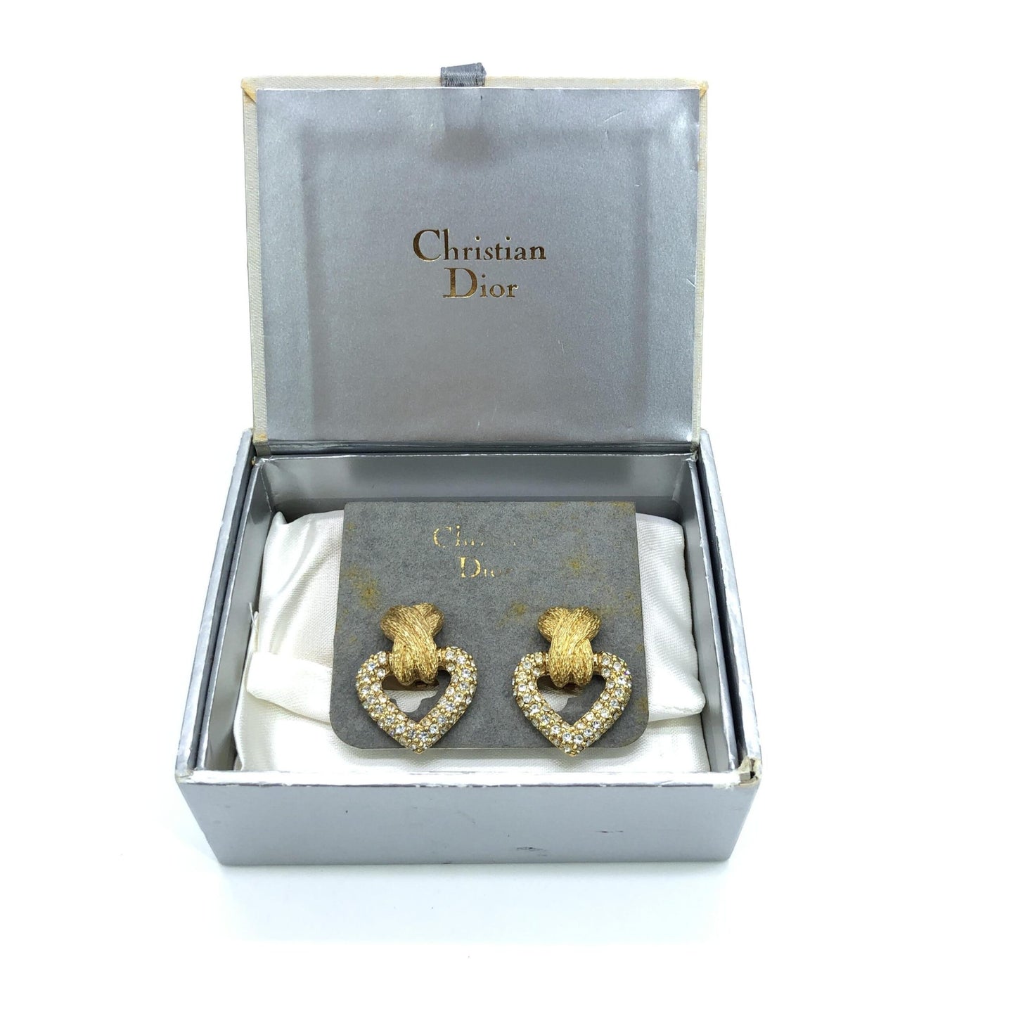 Gold Heart Earrings With Crystals