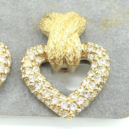 Gold Heart Earrings With Crystals
