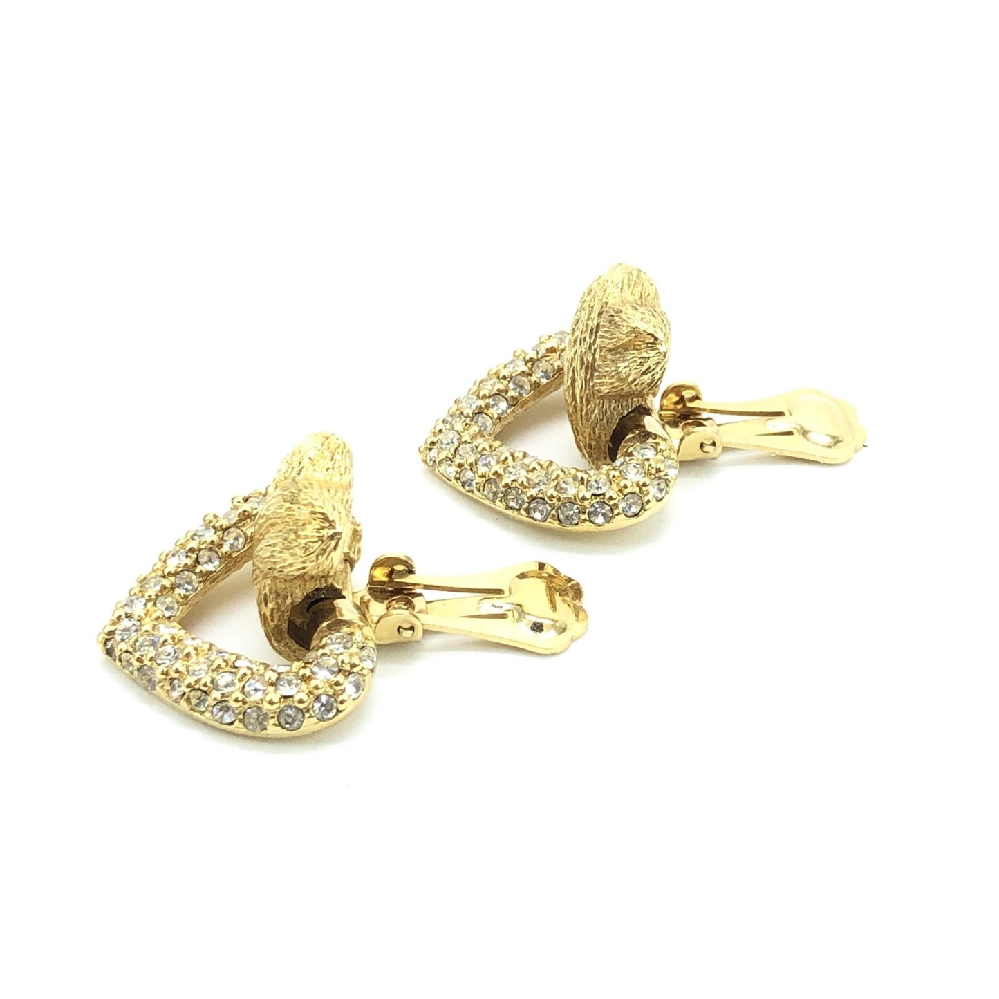 Gold Heart Earrings With Crystals