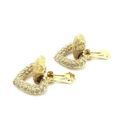 Gold Heart Earrings With Crystals