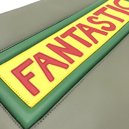 Moss Green Leather Clutch With Logo