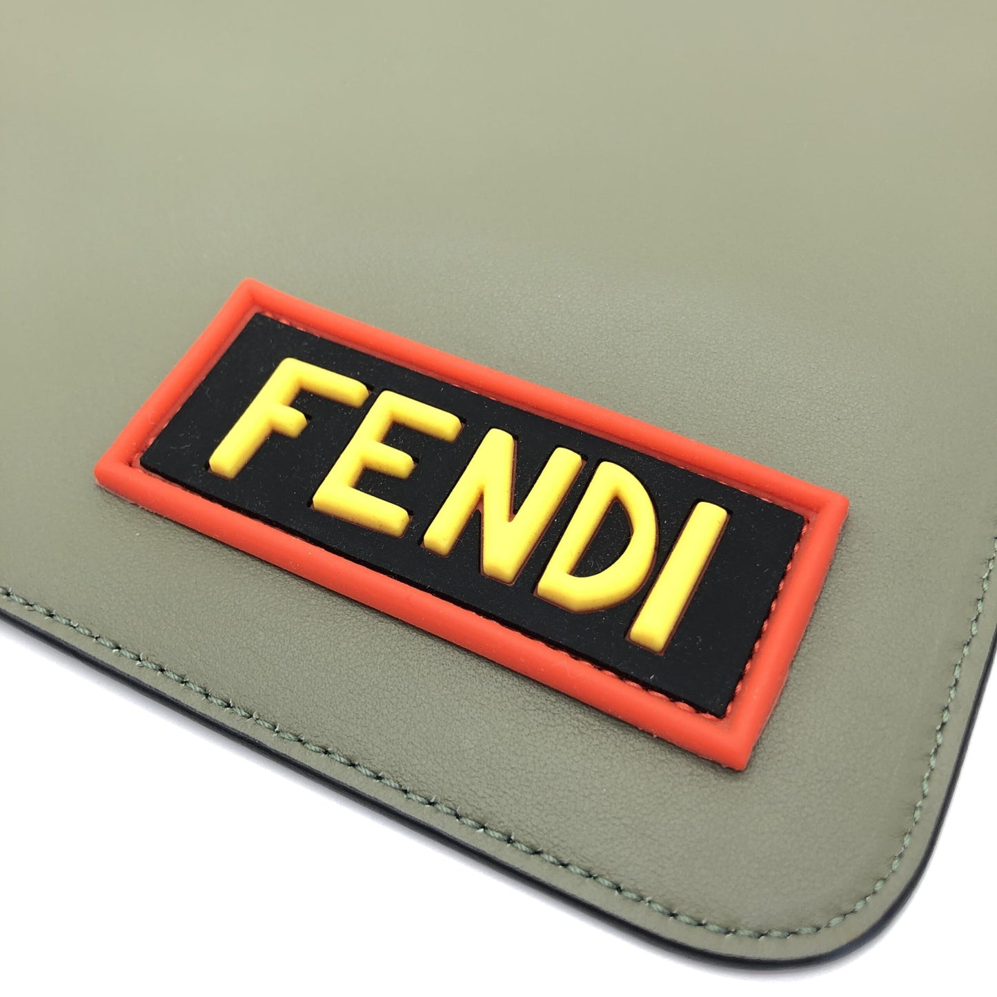 Moss Green Leather Clutch With Logo