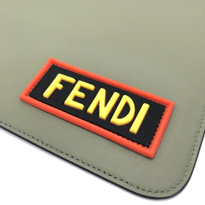 Moss Green Leather Clutch With Logo