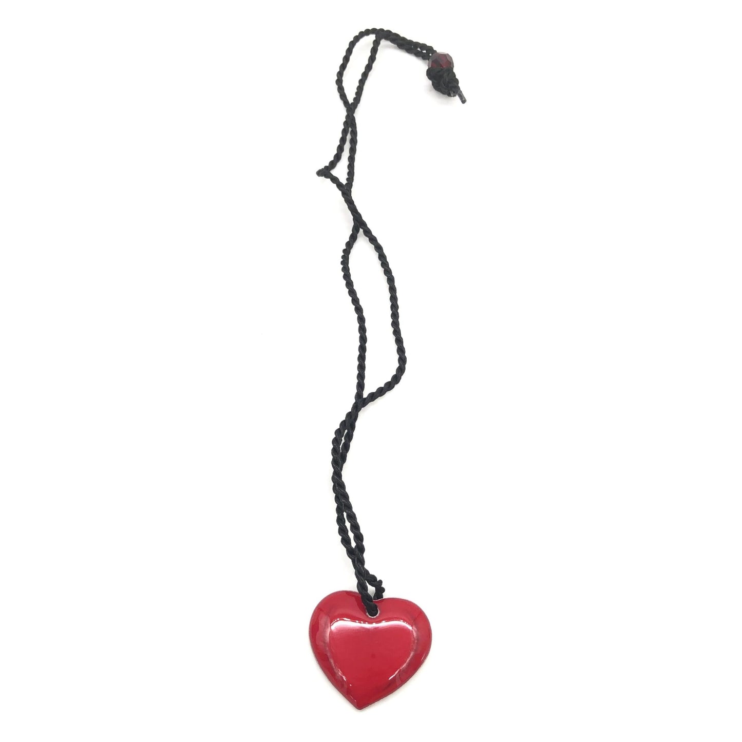 Red Heart Pendant Necklace With Braided String
