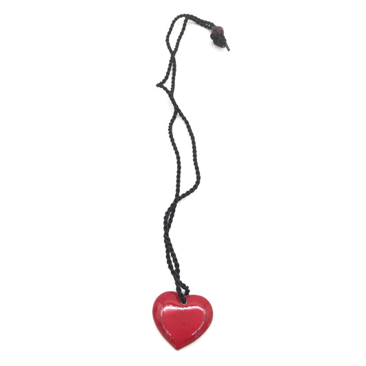Red Heart Pendant Necklace With Braided String