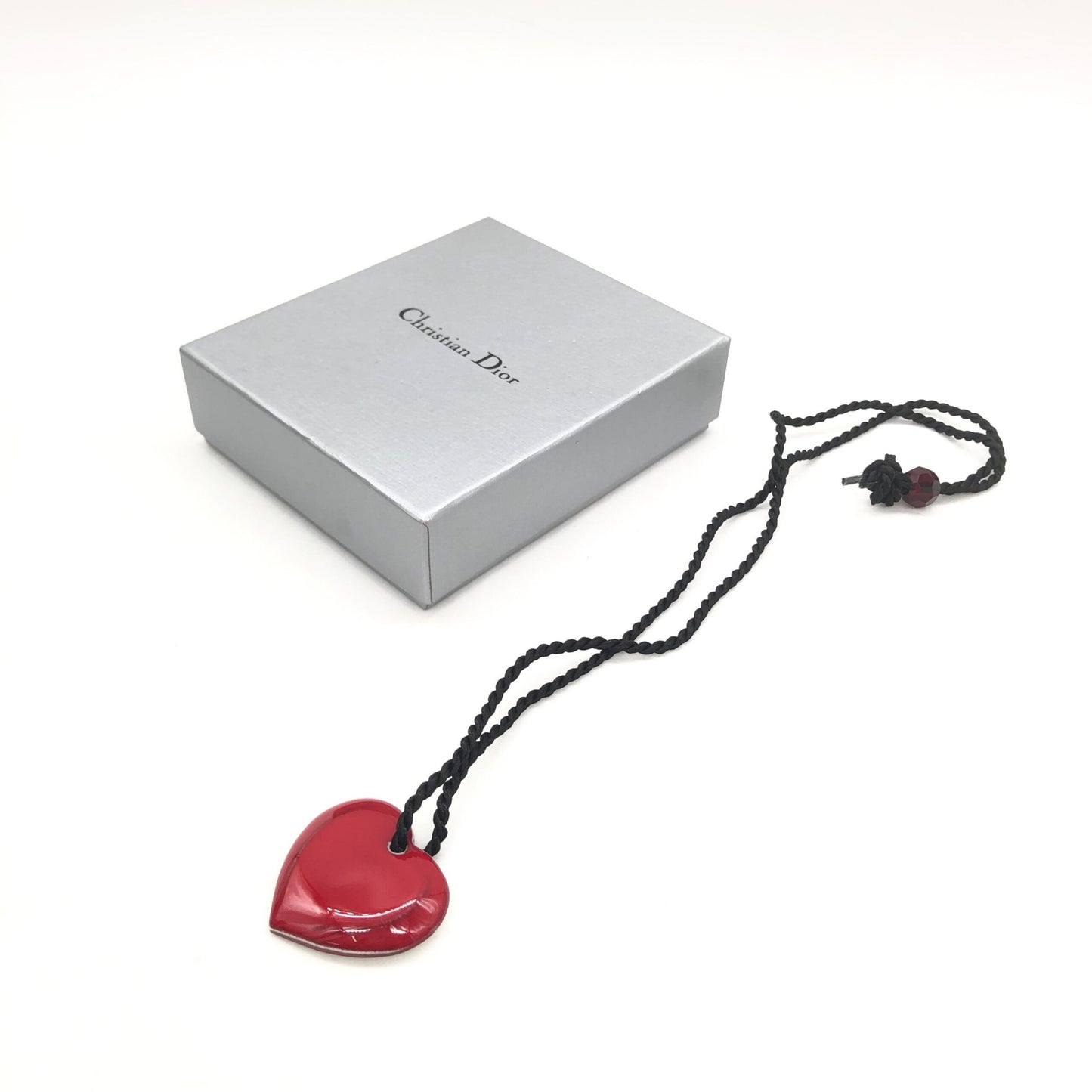 Red Heart Pendant Necklace With Braided String