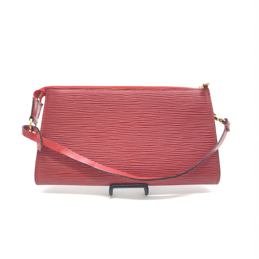 Red Leather Pochette Accessory Bag