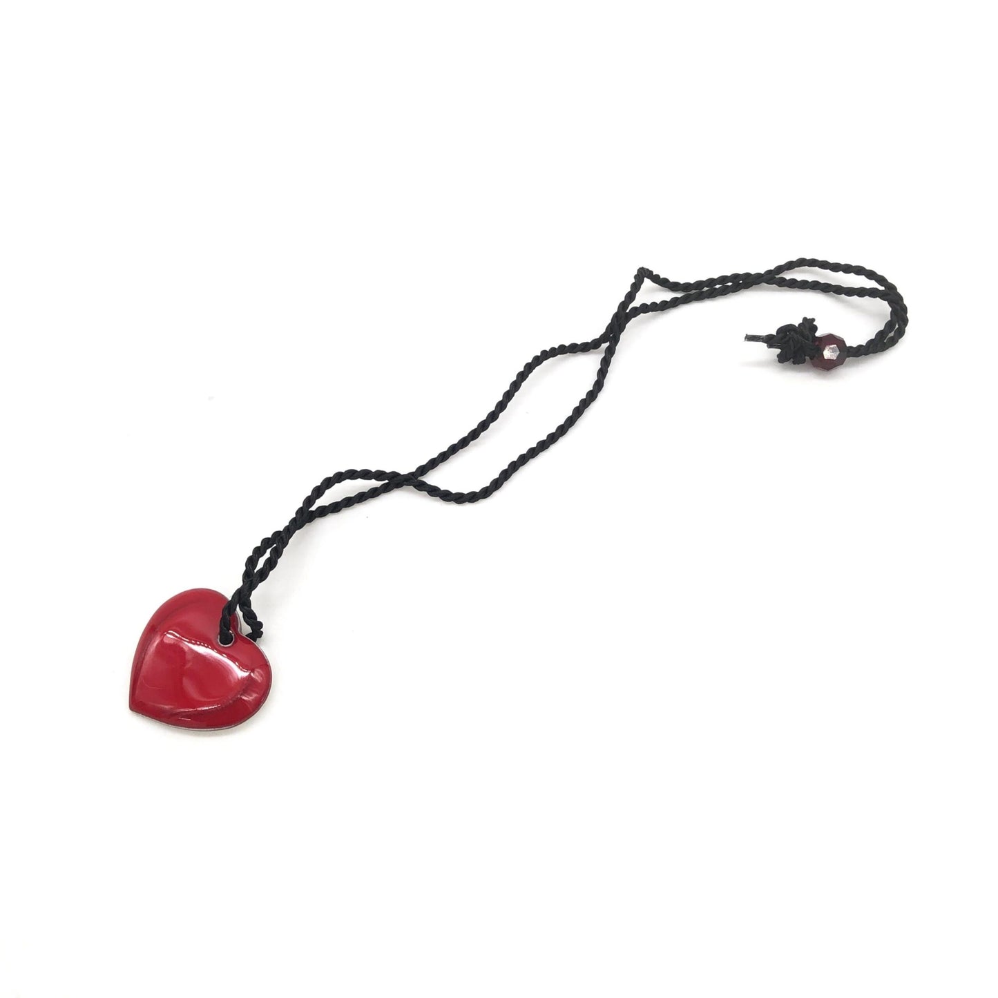Red Heart Pendant Necklace With Braided String