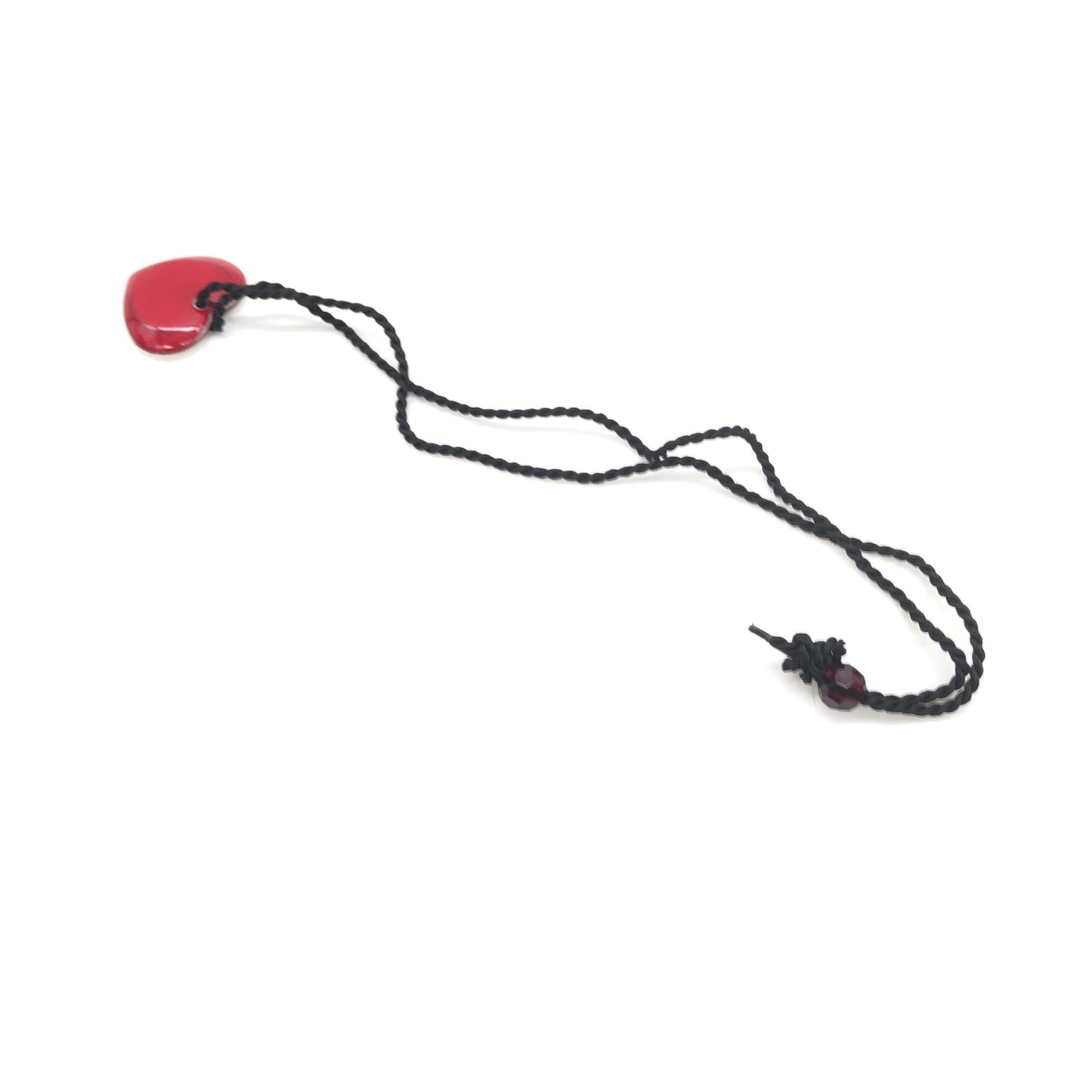 Red Heart Pendant Necklace With Braided String