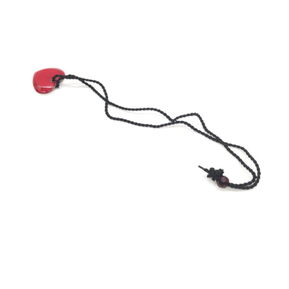 Red Heart Pendant Necklace With Braided String