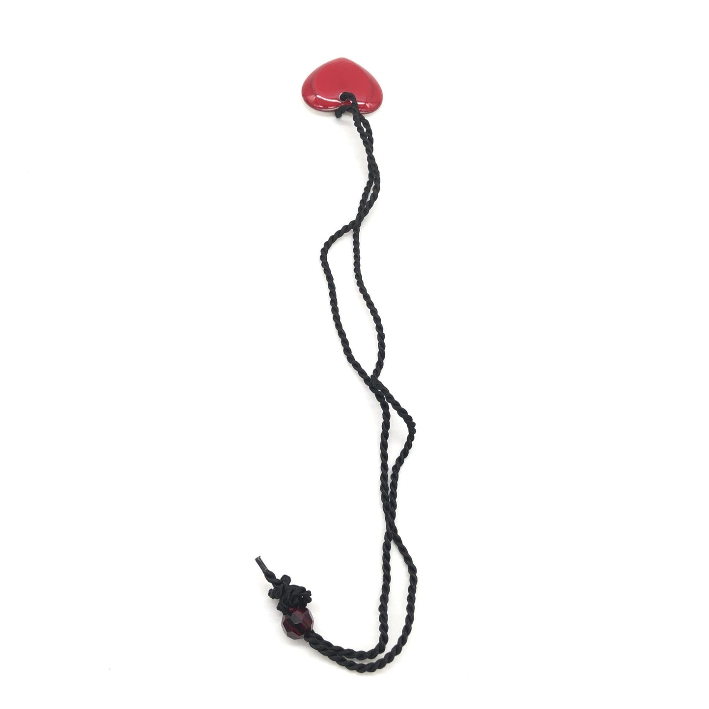 Red Heart Pendant Necklace With Braided String