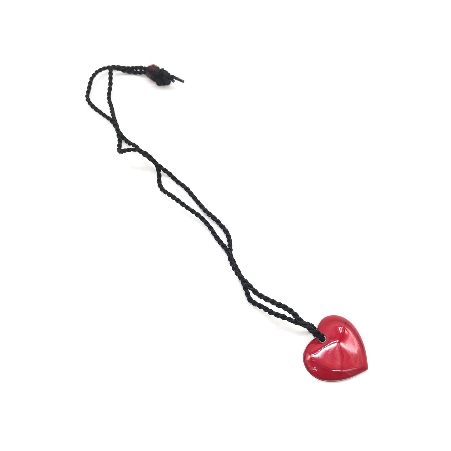 Red Heart Pendant Necklace With Braided String