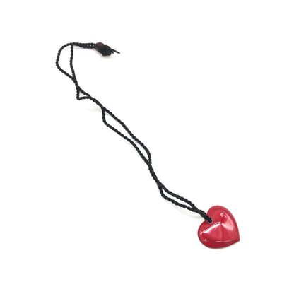 Red Heart Pendant Necklace With Braided String
