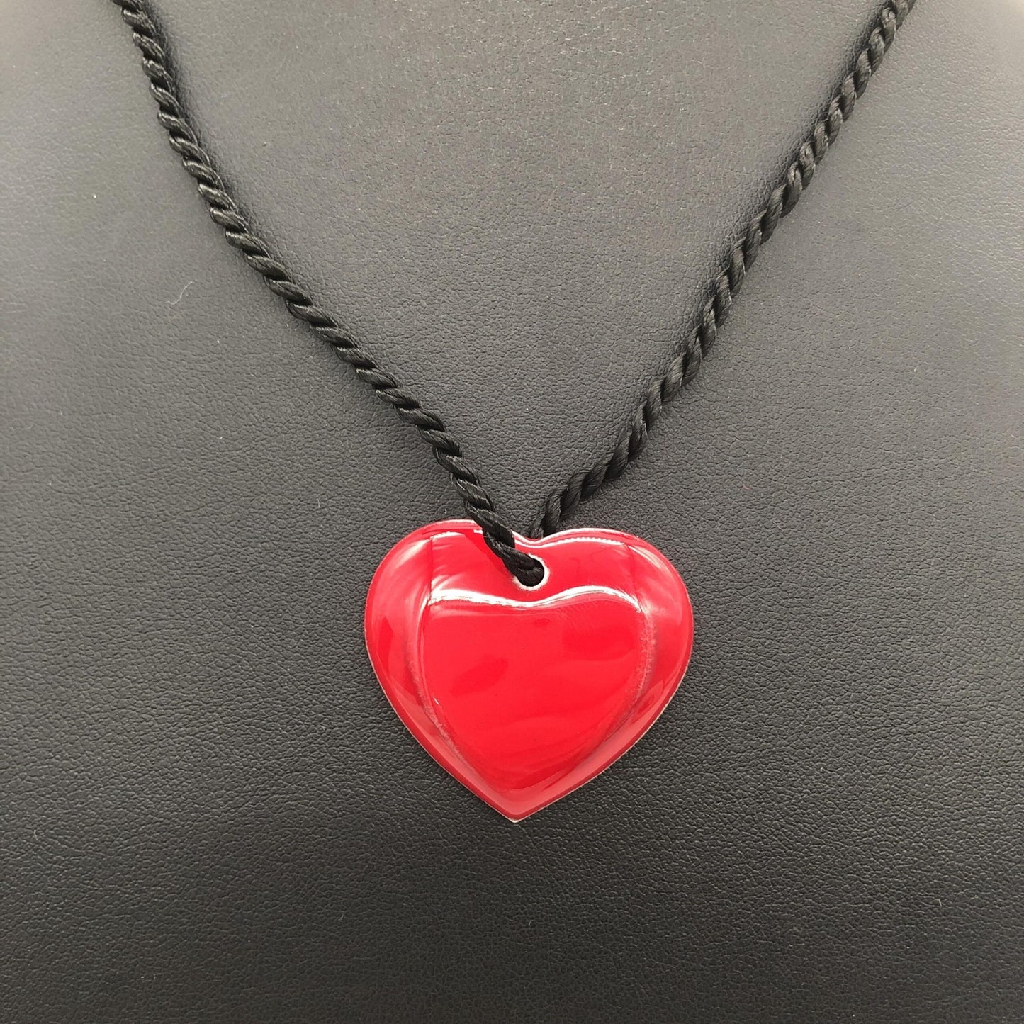 Red Heart Pendant Necklace With Braided String