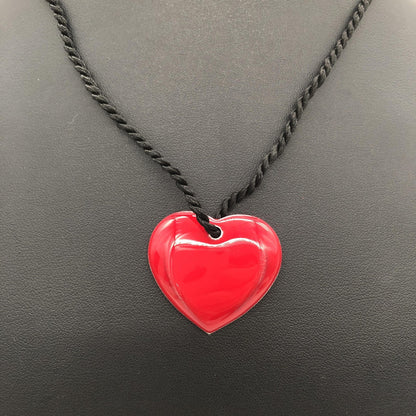 Red Heart Pendant Necklace With Braided String