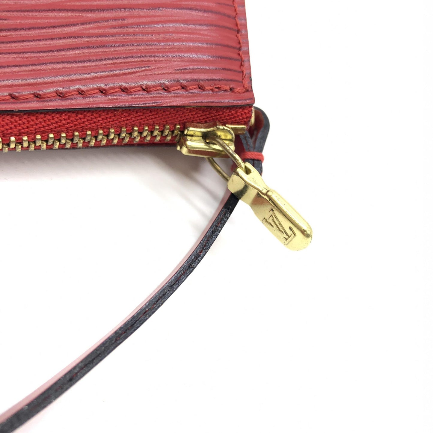 Red Leather Pochette Accessory Bag