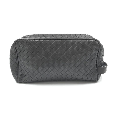 Woven Leather Cosmetic Bag, Black