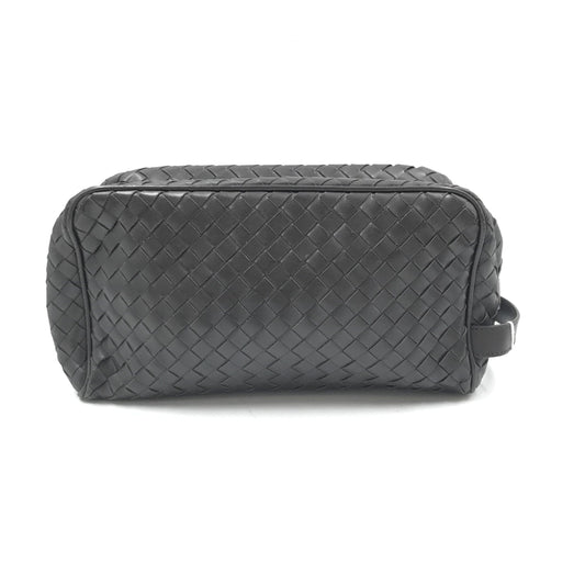 Woven Leather Cosmetic Bag, Black